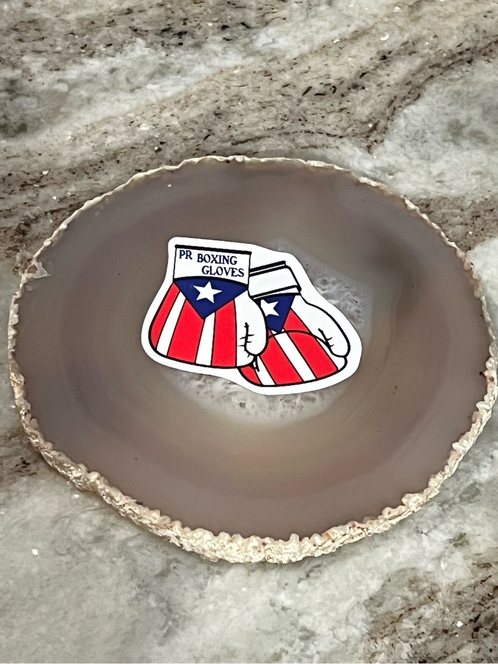 10/$5 - Puerto Rico PR Boxing Gloves Sticker — Red, White & Blue Design